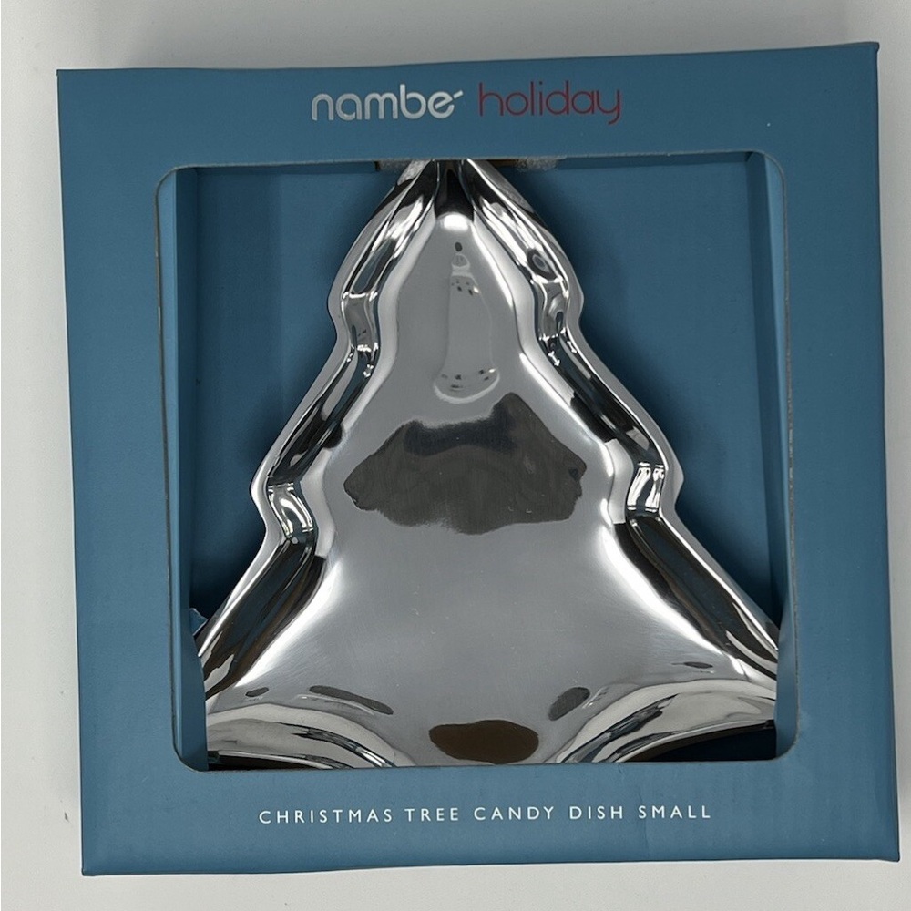 Nambe Holiday Silver Christmas Tree Candy Dish - Shiny Silver